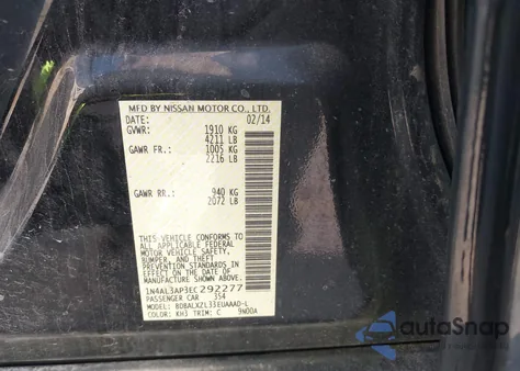 2014 Nissan Altima 2.5 Sl from USA, damaged, VIN 1N4AL3AP3EC292277